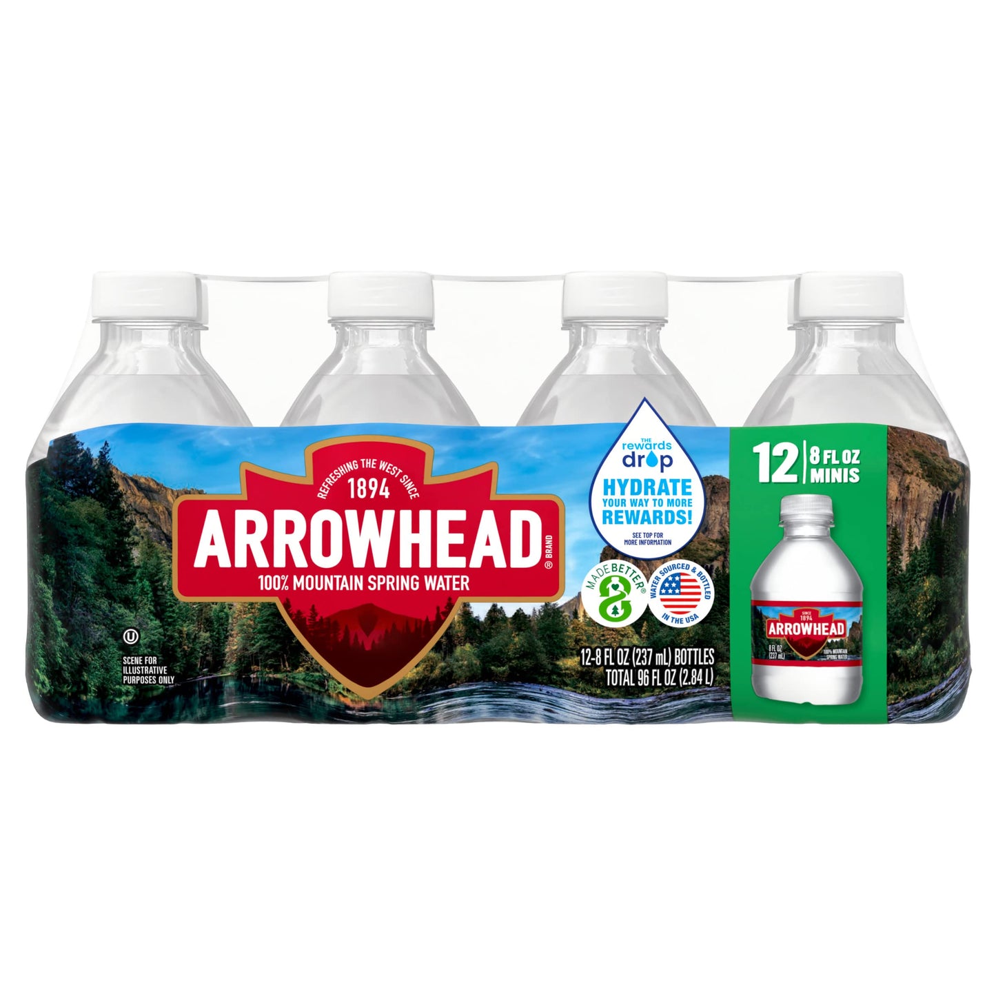 Arrowhead Spring Water Bottles, 12 Pack, 8 Fl Oz