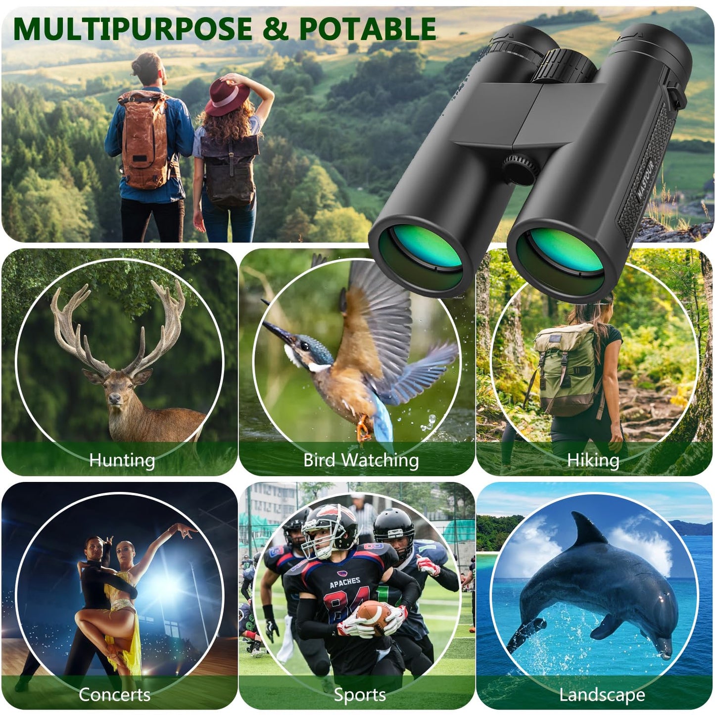 12x42 High Powered Binoculars for Outdoor Use