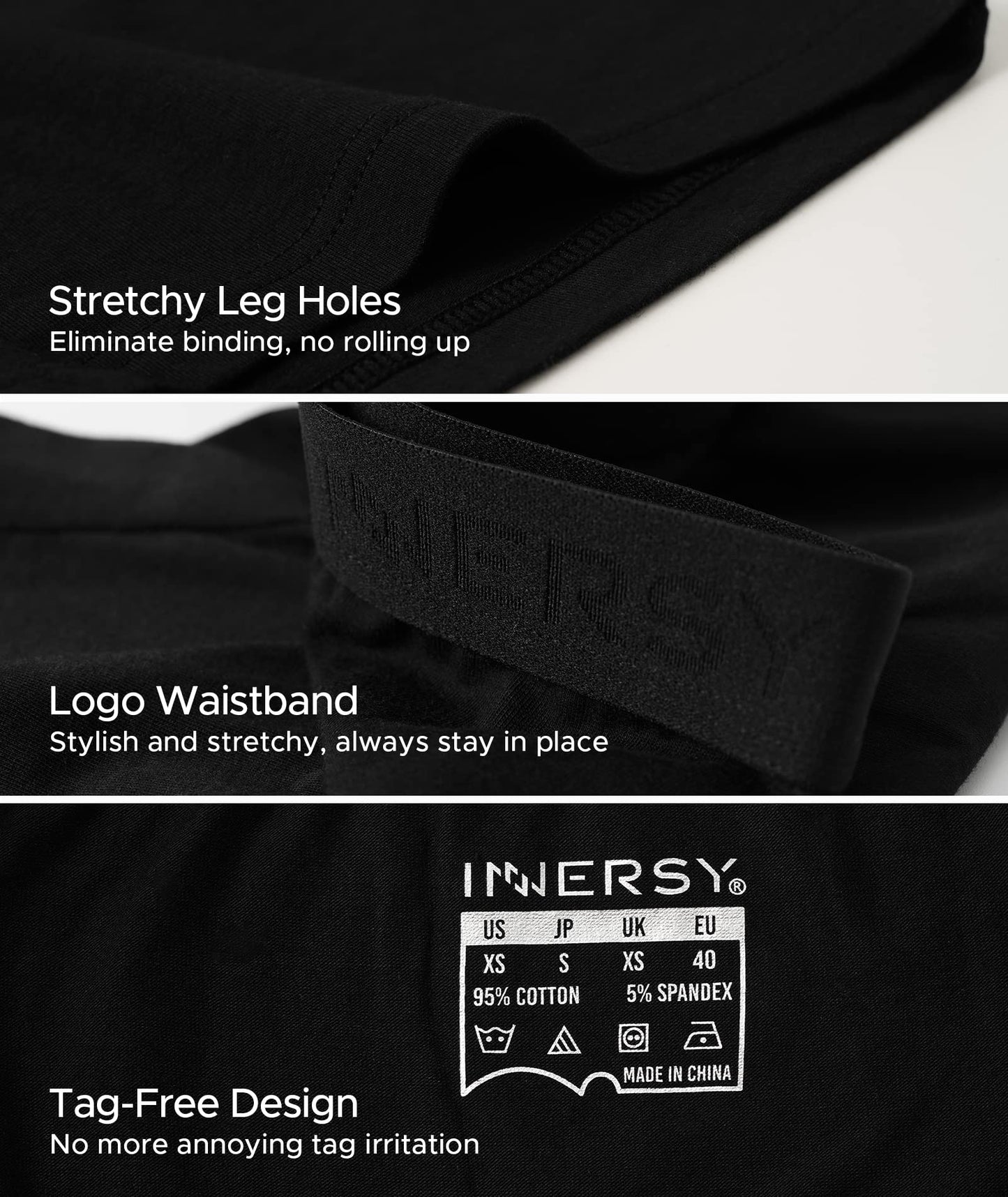 INNERSY Men's Cotton Boxer Briefs Soft Colorful Stylish Stretchy Underwear 4-Pack(Black,Small)