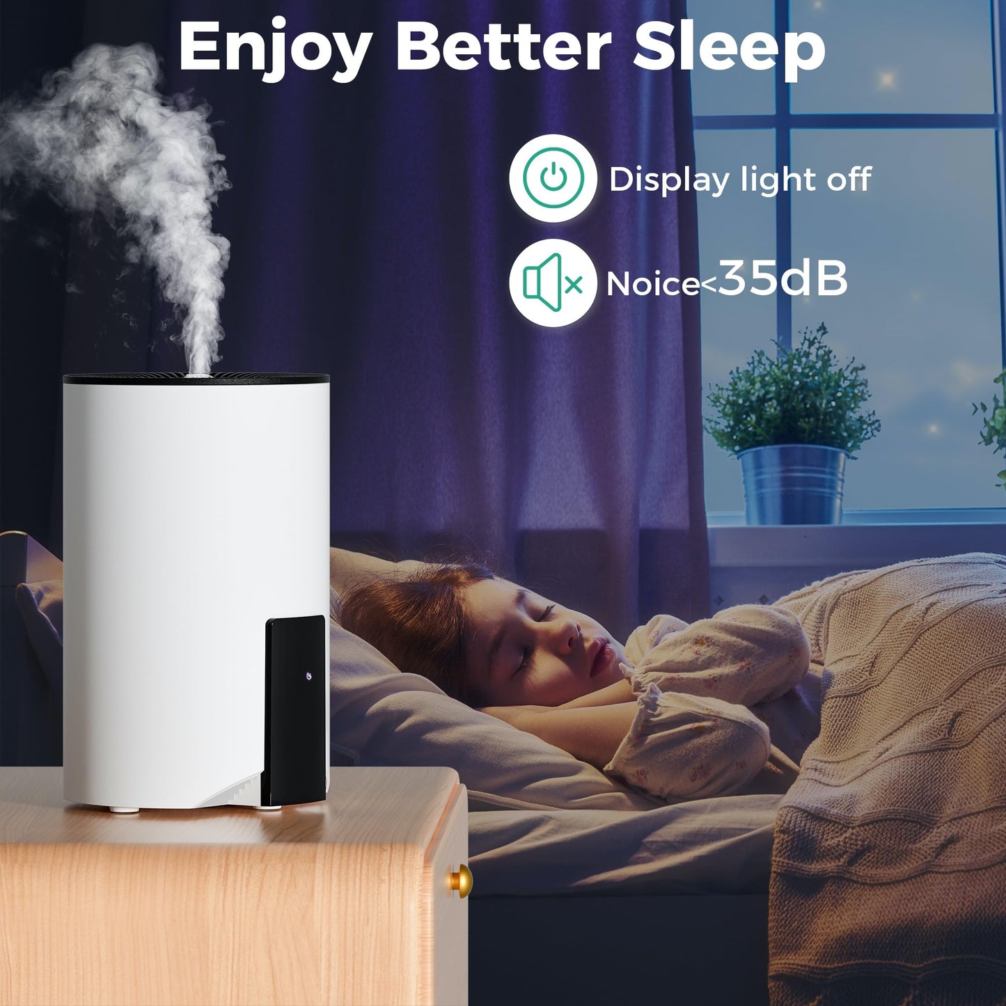 Humidifiers for Bedroom Large Room Home, 4L Cool Mist Humidifier for Smart App & Voice Control, Fill Essential Oil Diffuser for Baby and Plants, T-White