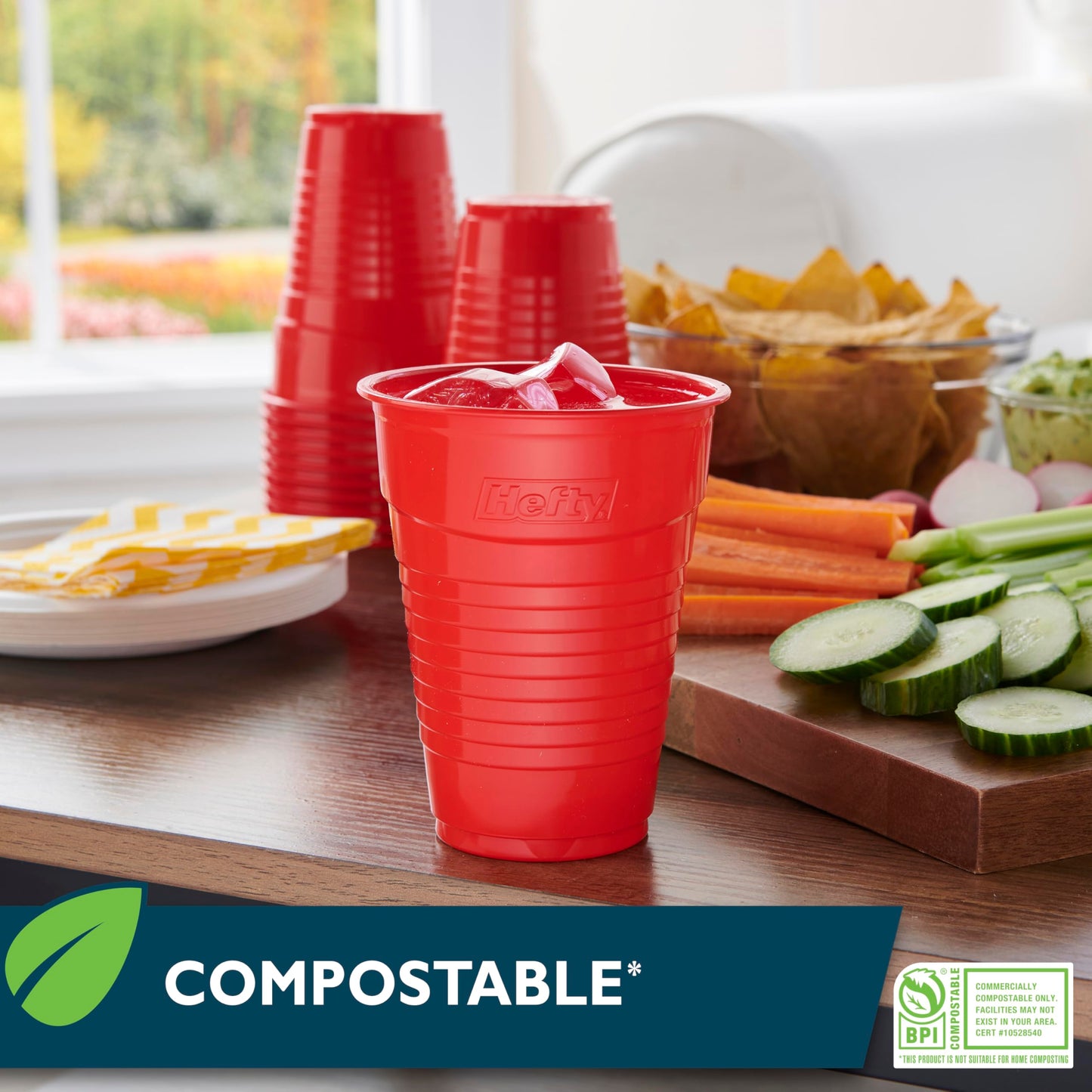 Hefty Compostable Red Party Cups, 18 oz, 48 Count