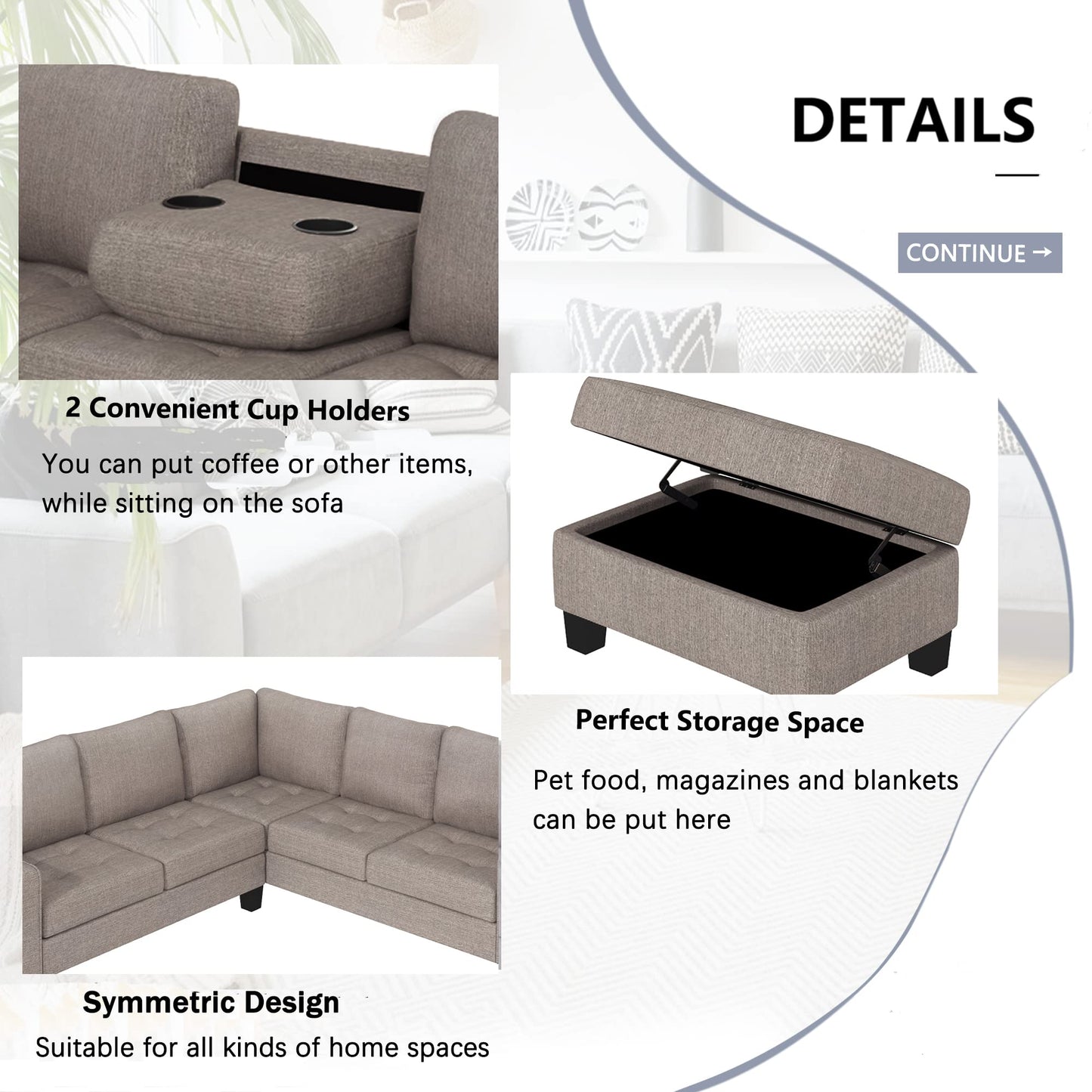 Merax L-Shape Sectional Sofa with Storage Ottoman