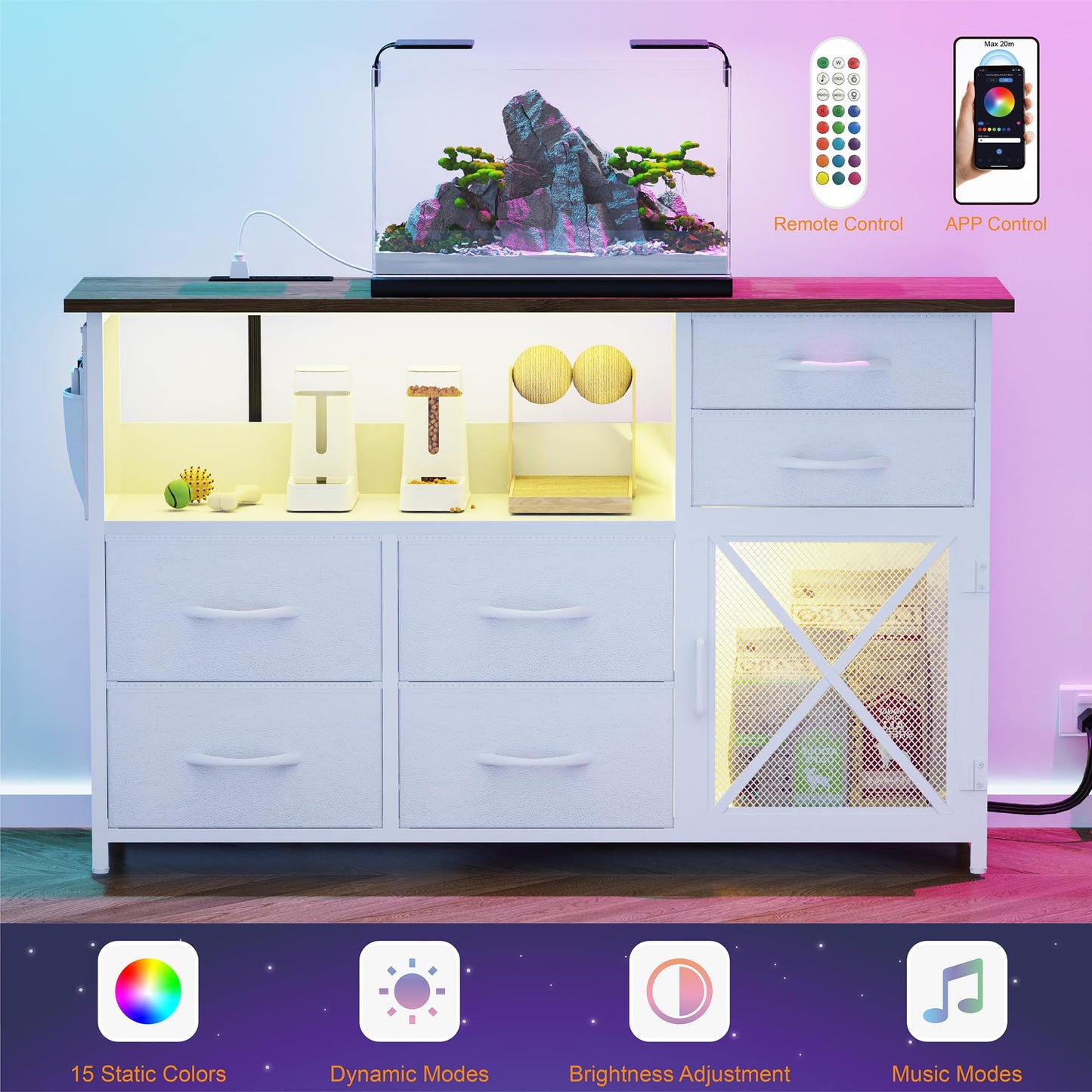 Dresser with LED Lights and Charging Station