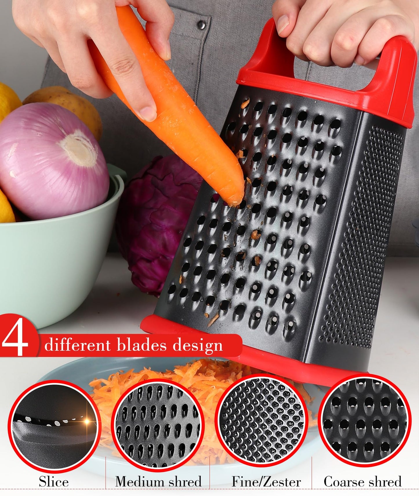 Stainless Steel Box Grater with Handle and Container