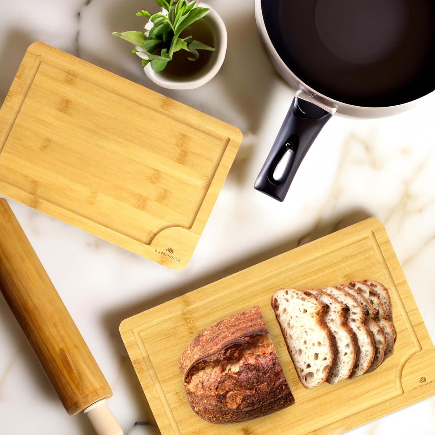 Bamboo Cutting Boards Set with Juice Groove