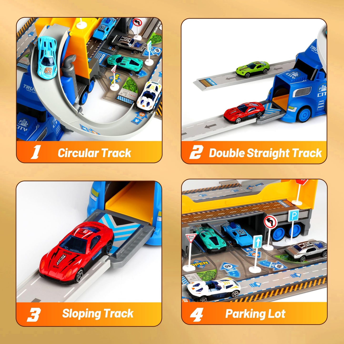 Carsky Truck Toy Set with Race Track & Cars