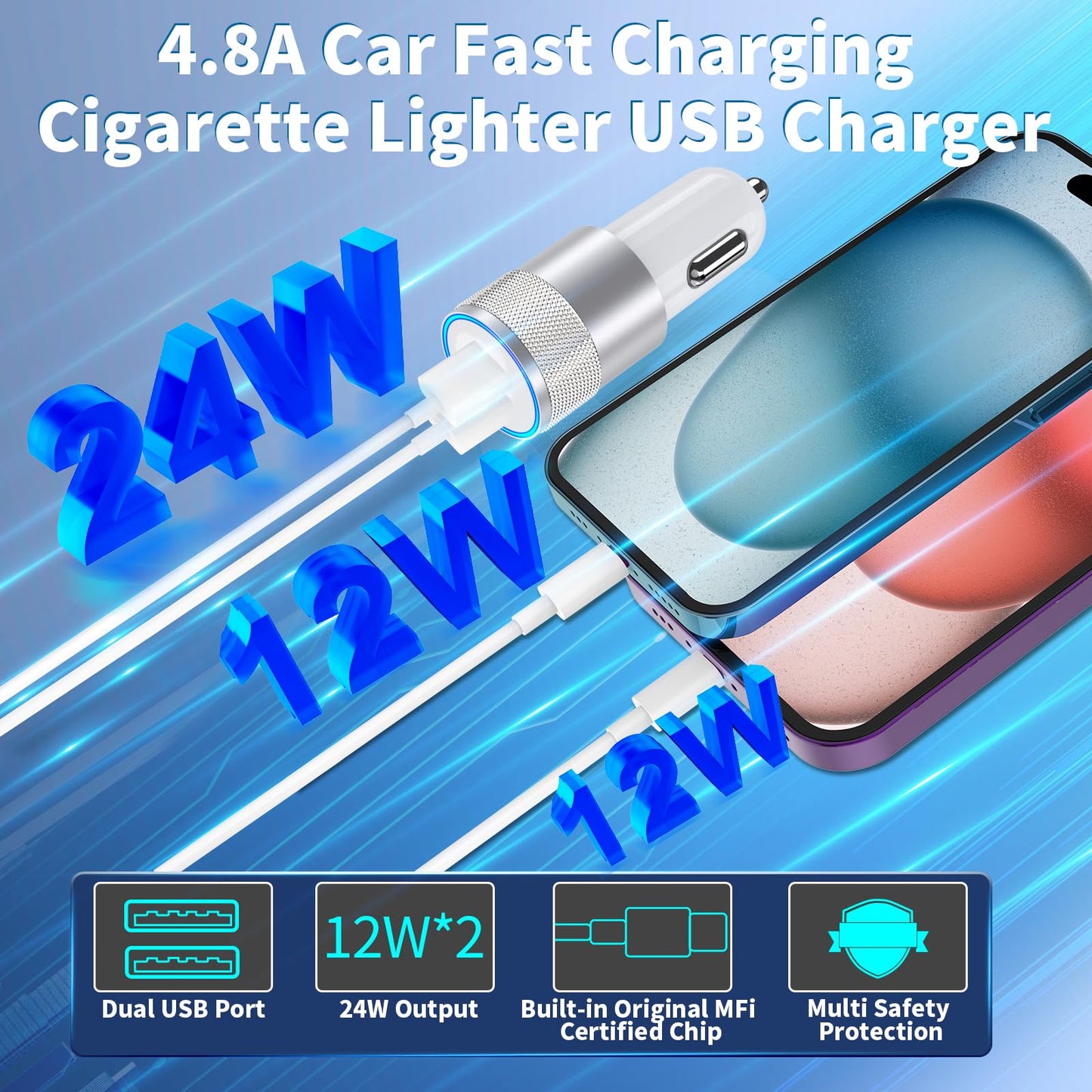 iPhone 16 Fast Car Charger with Type-C Cables