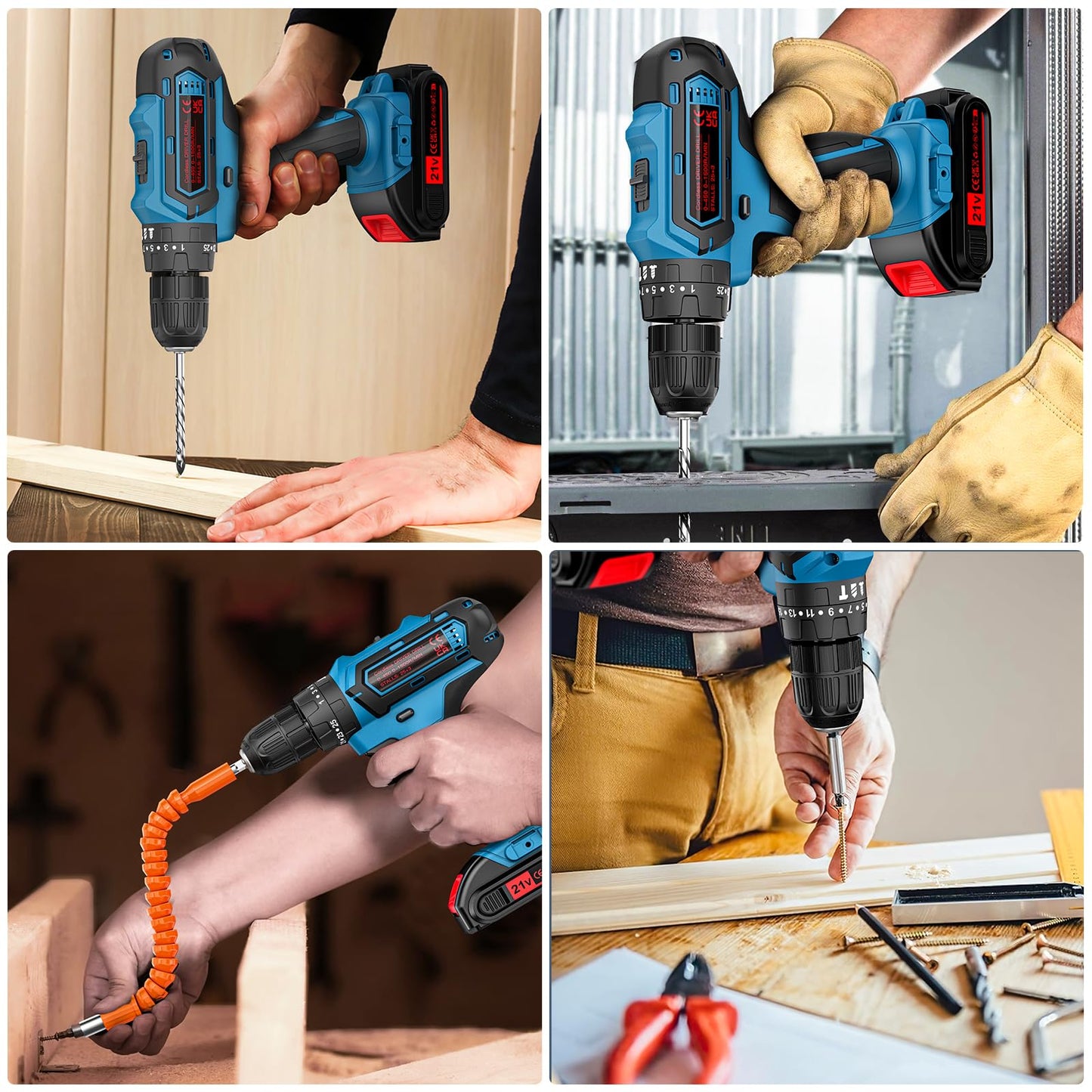 Jaylene 21V Cordless Power Drill Set with Batteries