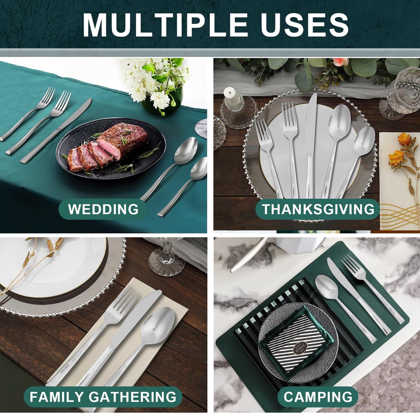 Kikbioee 20-Piece Silverware Set, Forged Stainless Steel Cutlery Set, Bevel Handle Flatware Set, Modern Mirror| Dishwasher Safe| Service for 4
