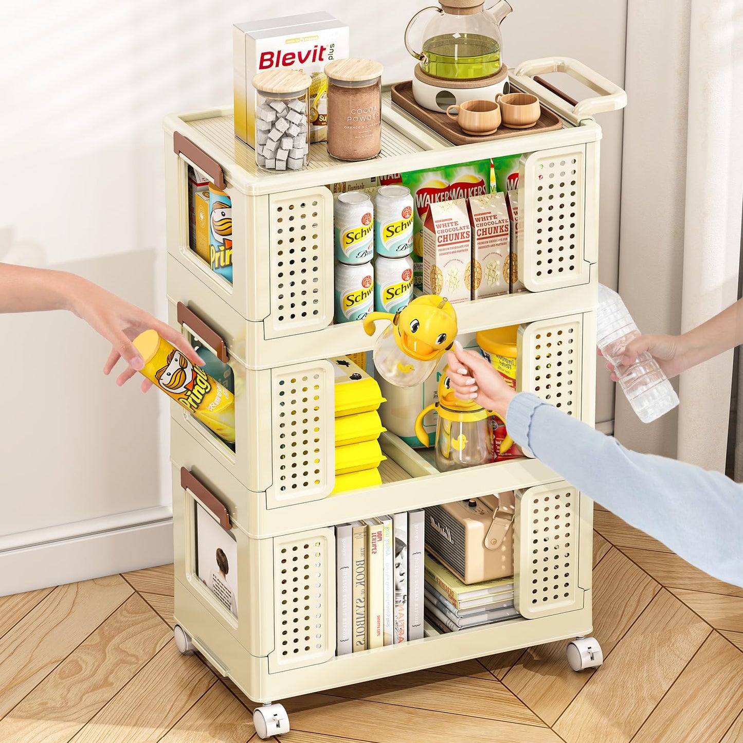 4 Tier Storage Bins with Lids, Plastic Storage Bins With Wheels, Collapsible Storage Bins With Handle, Closet Organizers and Storage