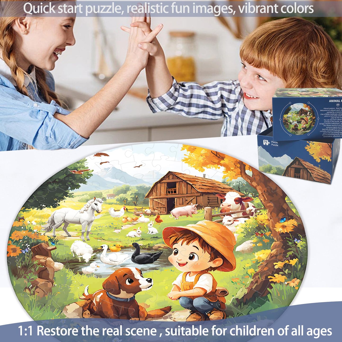 70-Piece Farm Floor Puzzle for Kids Ages 3-8