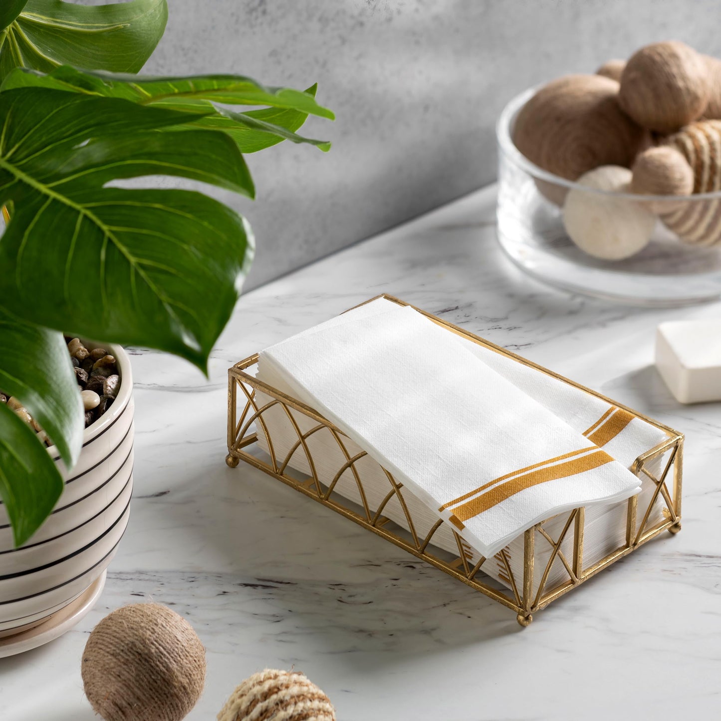 Disposable Linen-Feel Peper Napkins, Decorative White Guest Towels, 12" x 17" Gold Line Hand Napkins For Wdding, Party Or Event - Pack of 200
