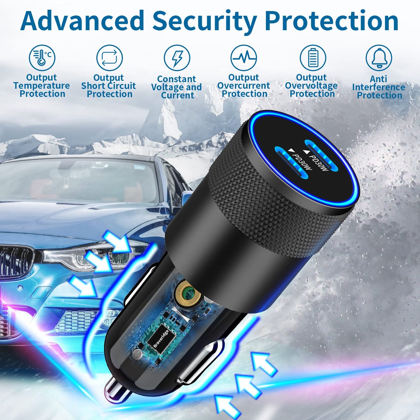 Braveridge Fast Charging Dual USB-C Car Charger