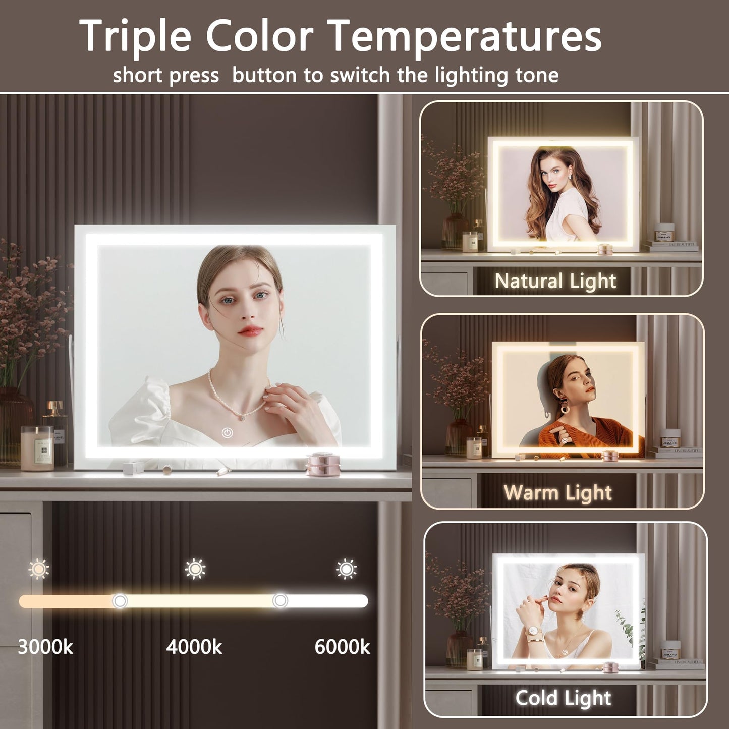 LED Makeup Mirror with Touch Control & Rotation