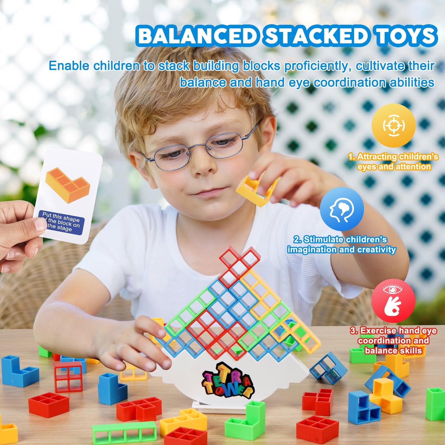 GrainBuds Tetra Tower Balance Stacking Game Team Tower Game for Kids & Adults Stack Attack Game Building Games Block Game (48pcs Color Box)