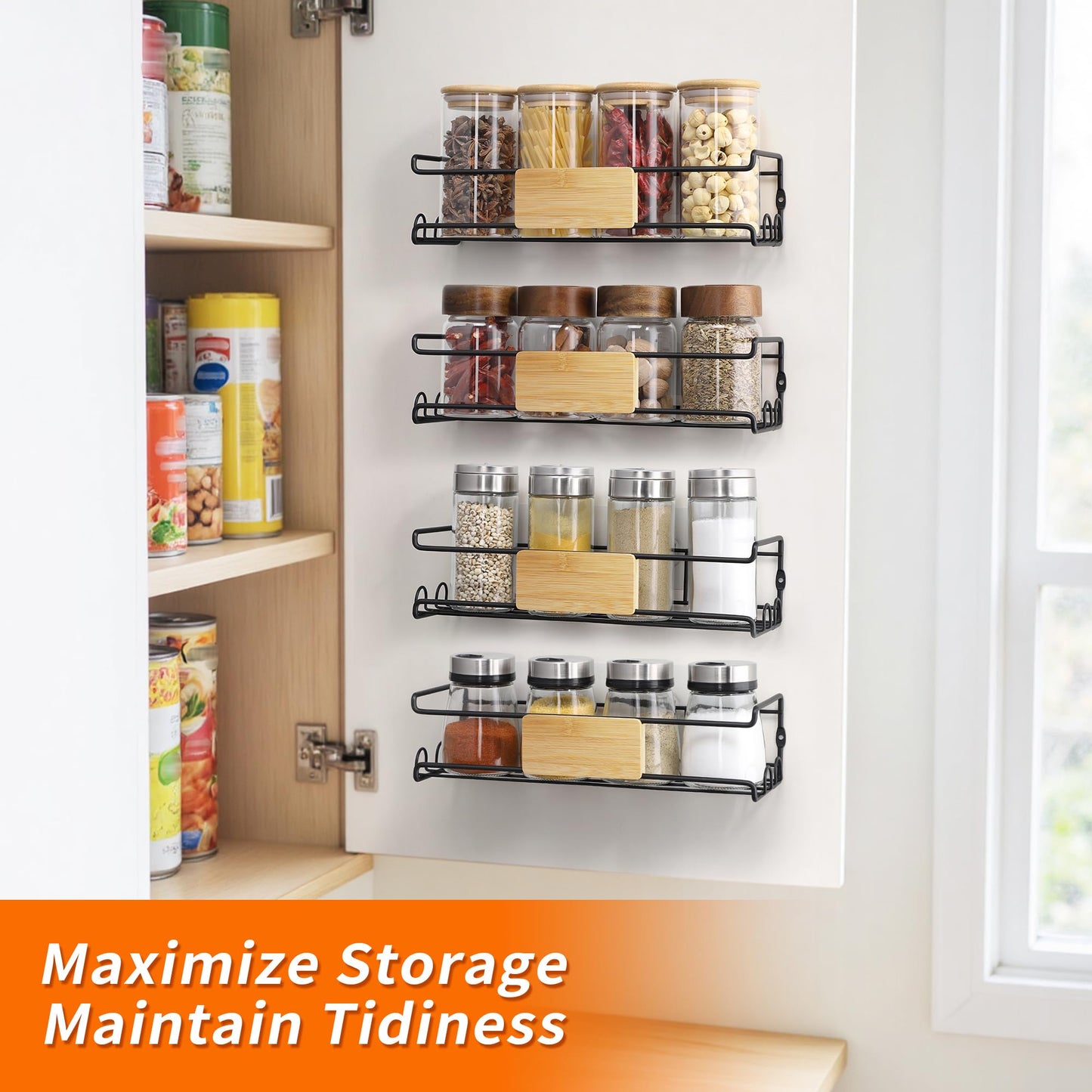 4-Pack Wall Spice Rack for Kitchen Storage