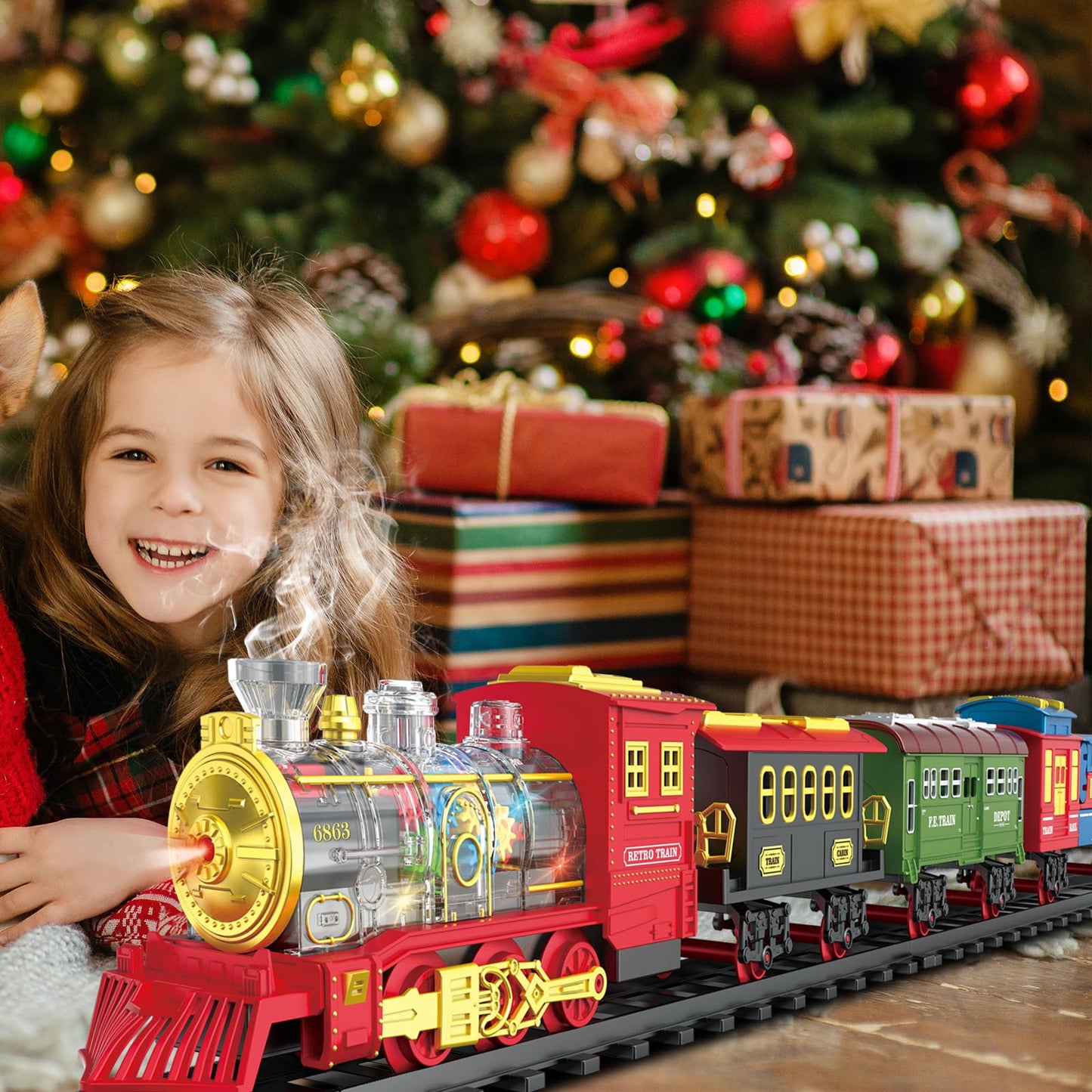 Electric Train Set with Lights, Smoke, Sounds