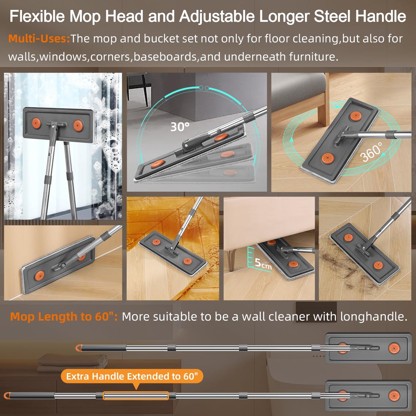 61" Flat Mop and Bucket Cleaning System