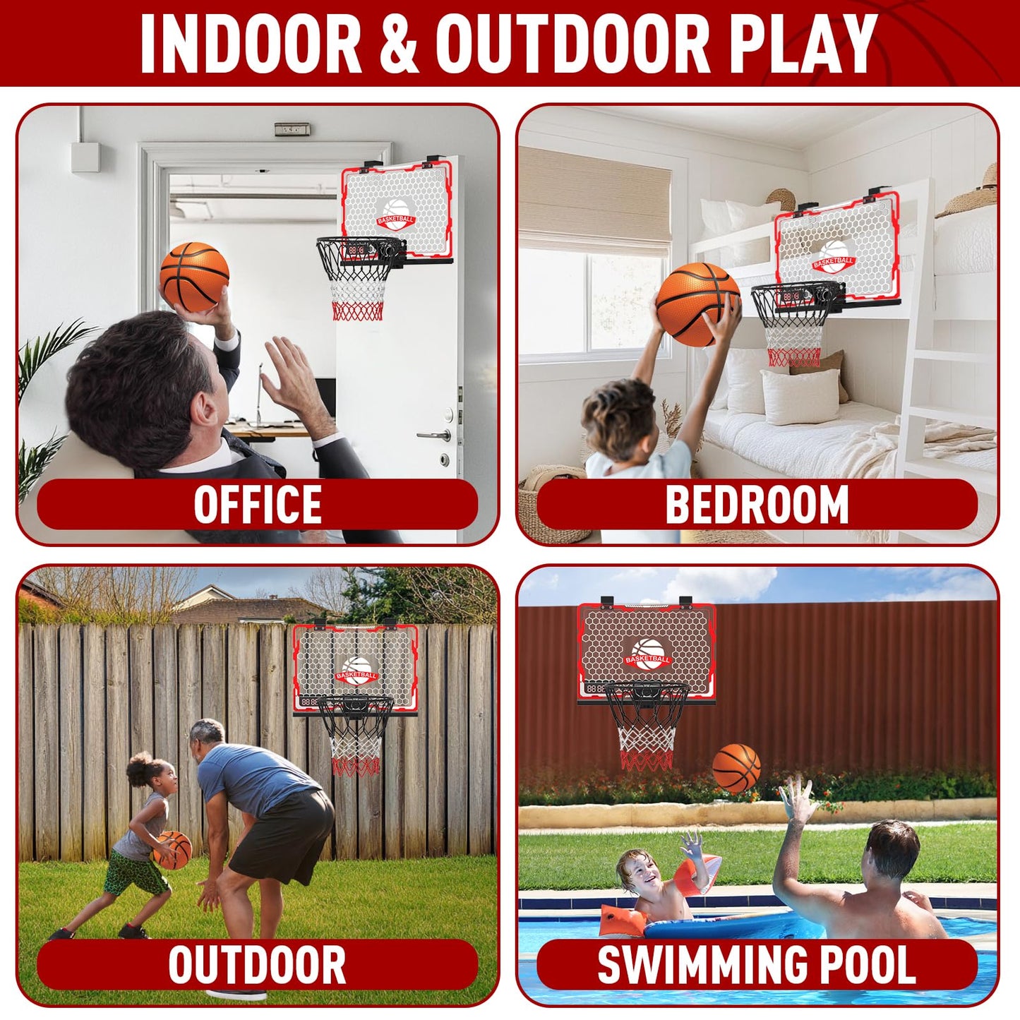 Indoor Basketball Hoop for Kids with LED Scoreboard