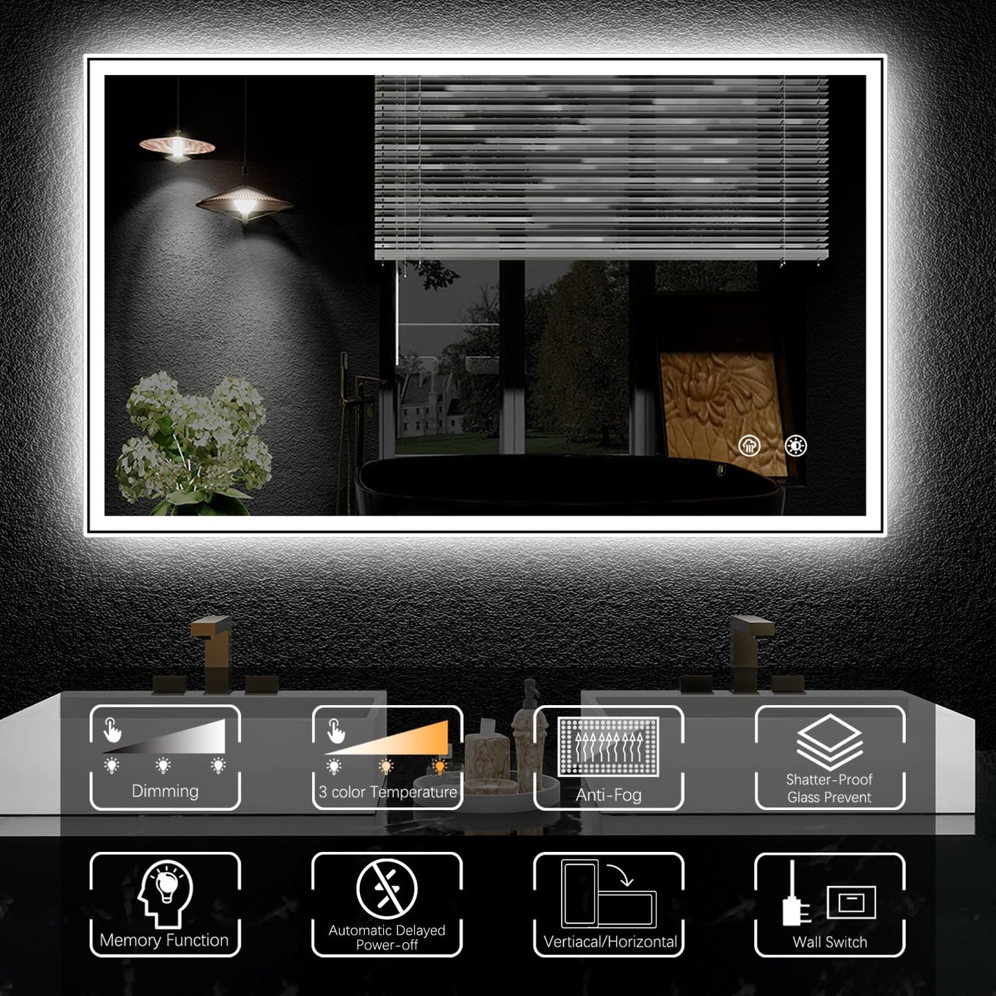 LED Bathroom Mirror with Anti-Fog & Dimmable Light