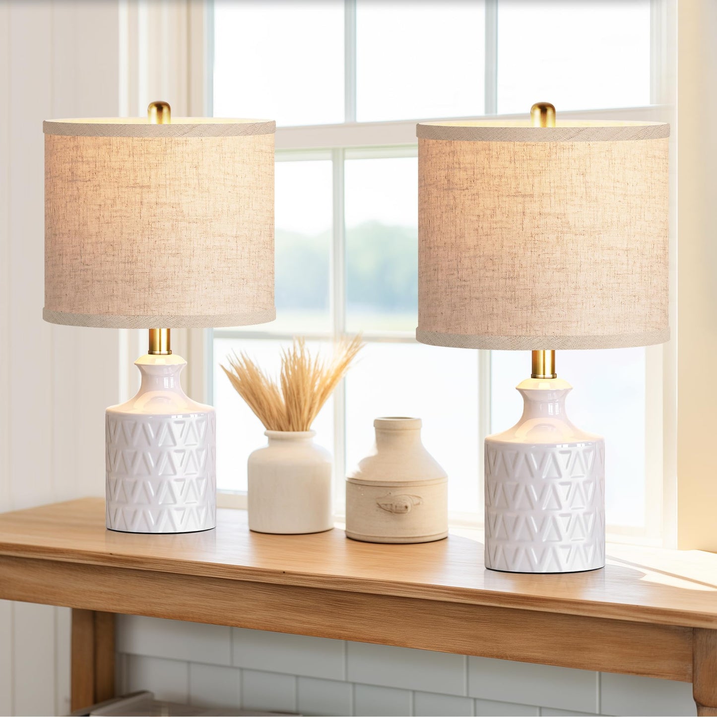 Ceramic Table Lamp Set of 2 with LED Bulbs