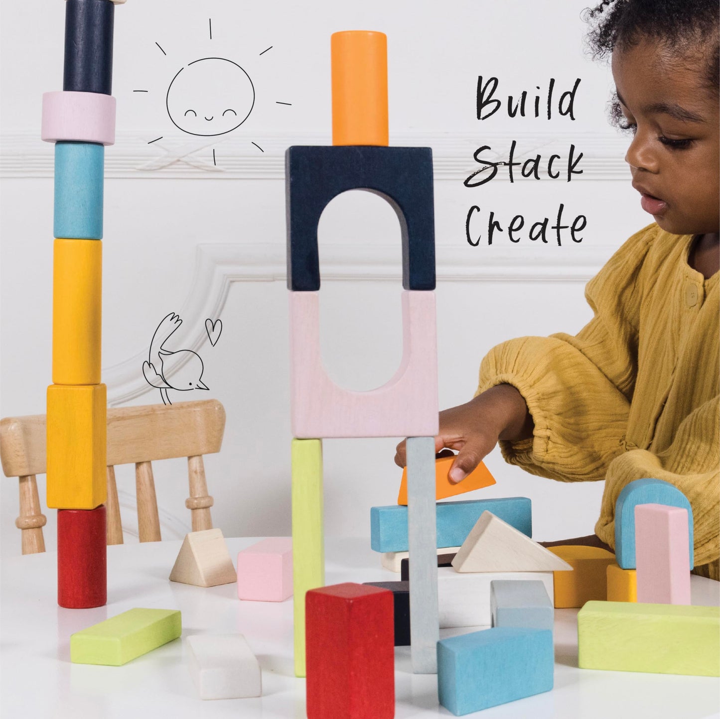 60-Piece Le Toy Van Wooden Building Blocks Set