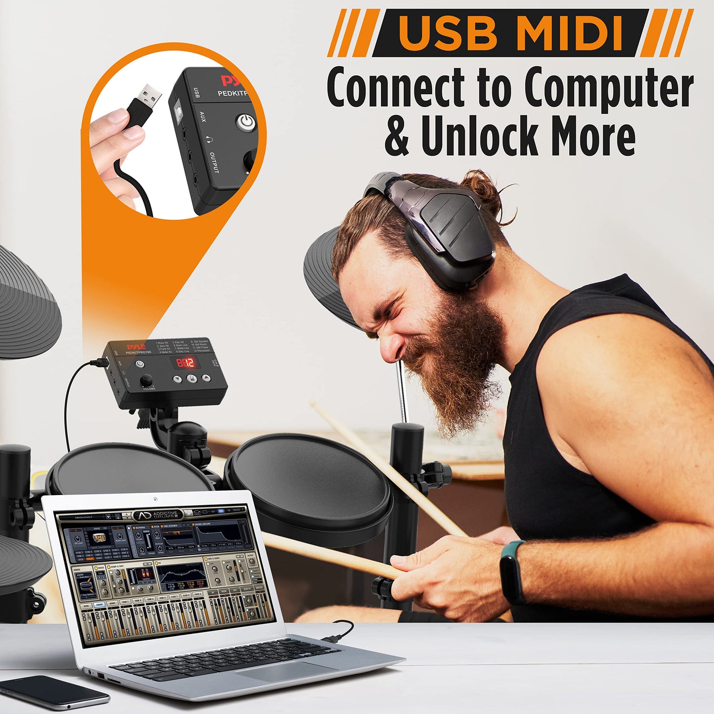 7-Piece Pyle Electronic Drum Set with MIDI Support