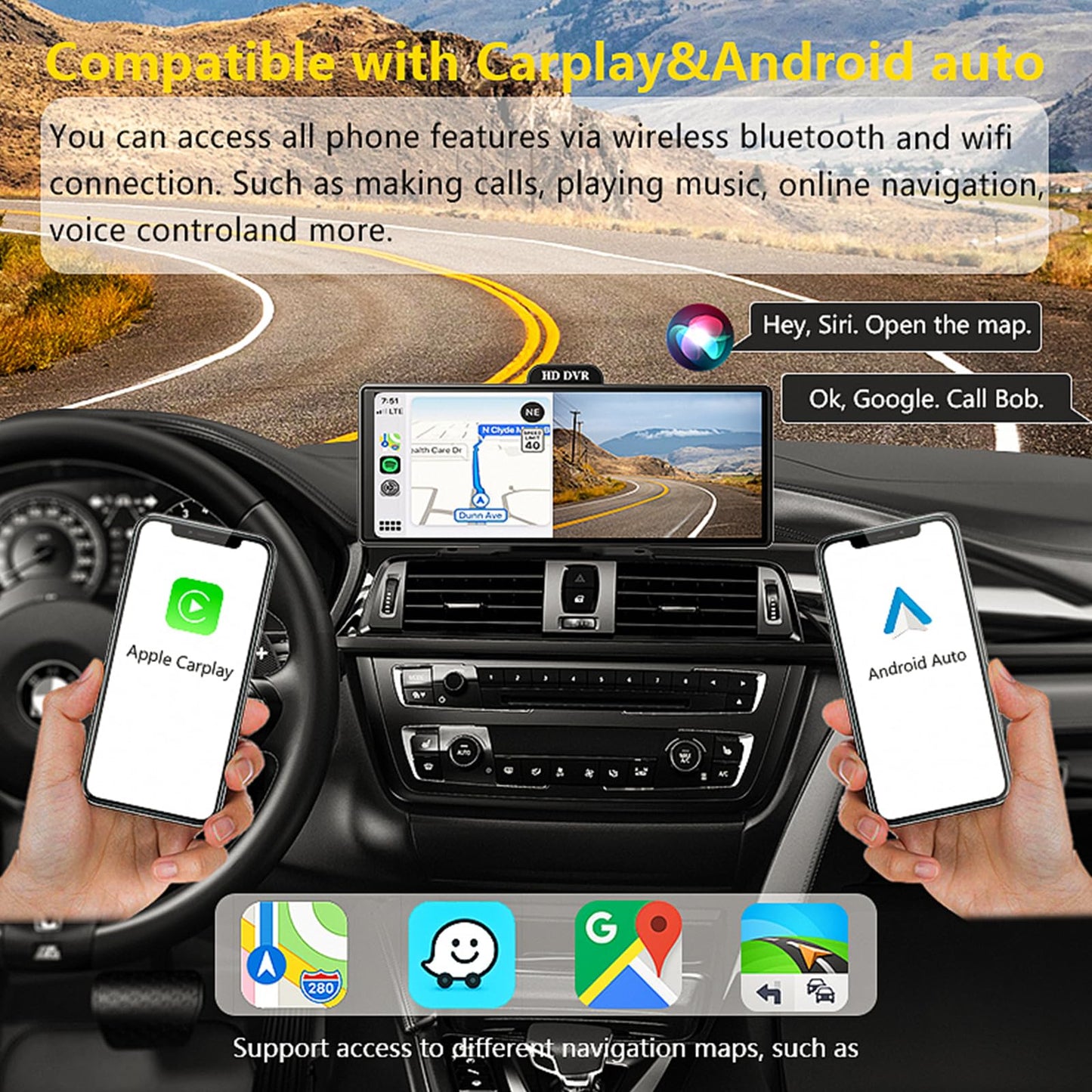 Tkiplay Wireless Apple Carplay Android Auto Car Stereo, 9.3" HD IPS Screen Portable Car Radio with Bluetooth Hands-Free/Mirror Link/Maps Navigation/Voice Control for All Vehicles