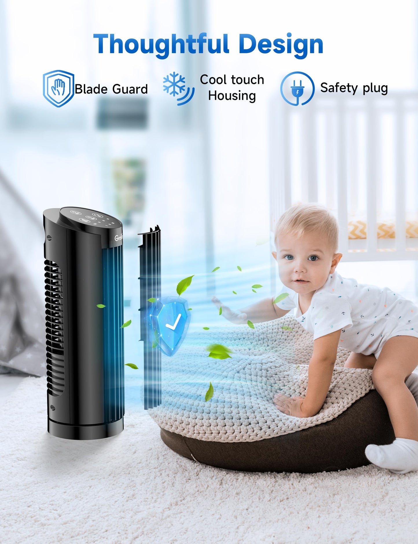Grelife 13" Bladeless Tower Fan with Remote