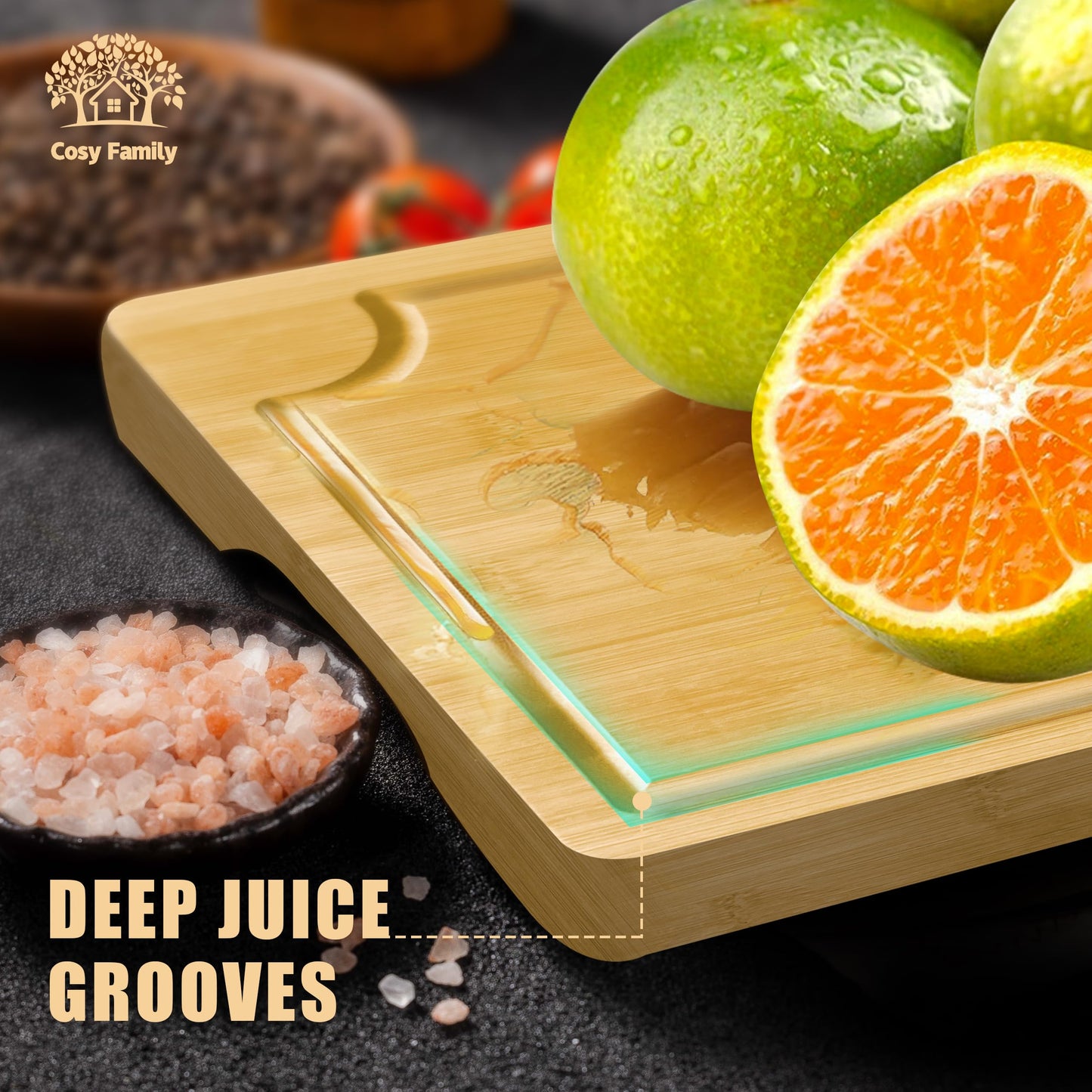 Set of 3 Bamboo Cutting Boards with Juice Groove