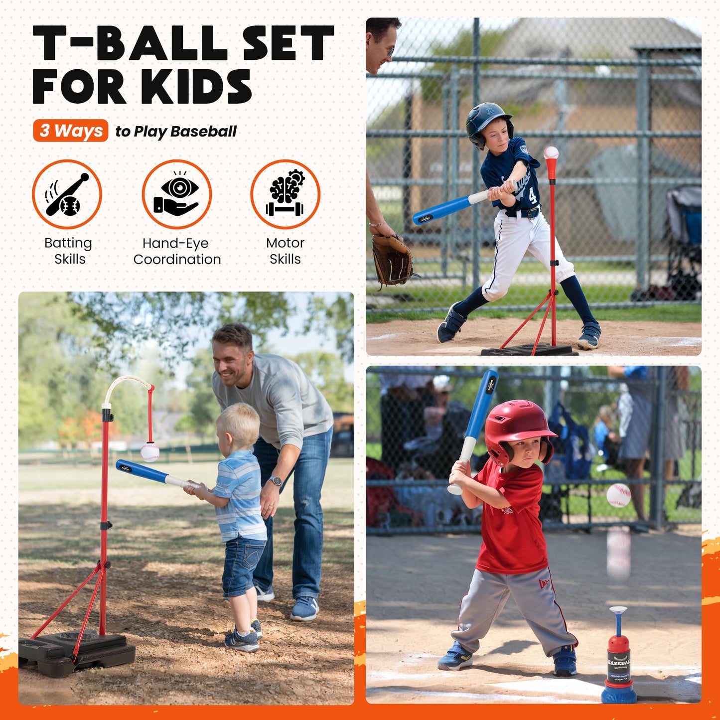 5-in-1 Kids Basketball Hoop and T-Ball Set