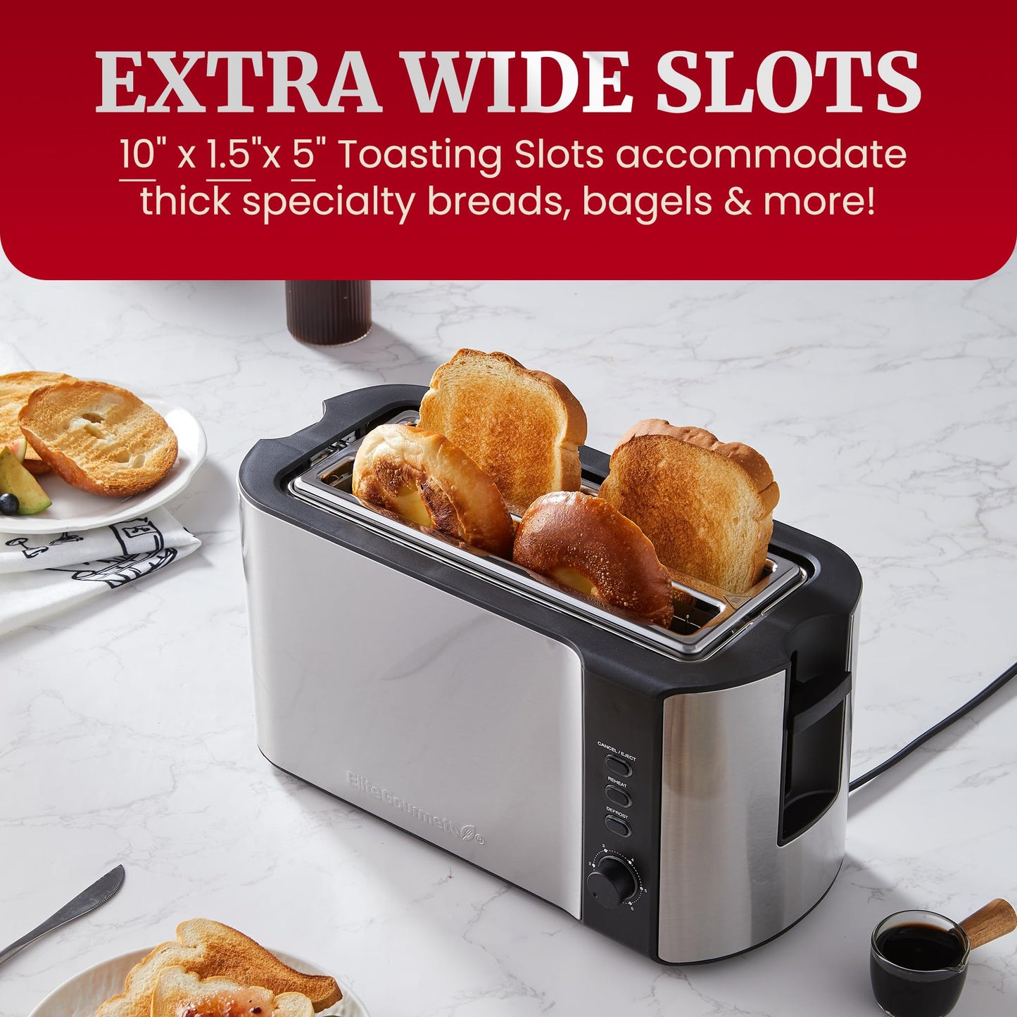 4-Slice Elite Gourmet Toaster with Extra Wide Slots