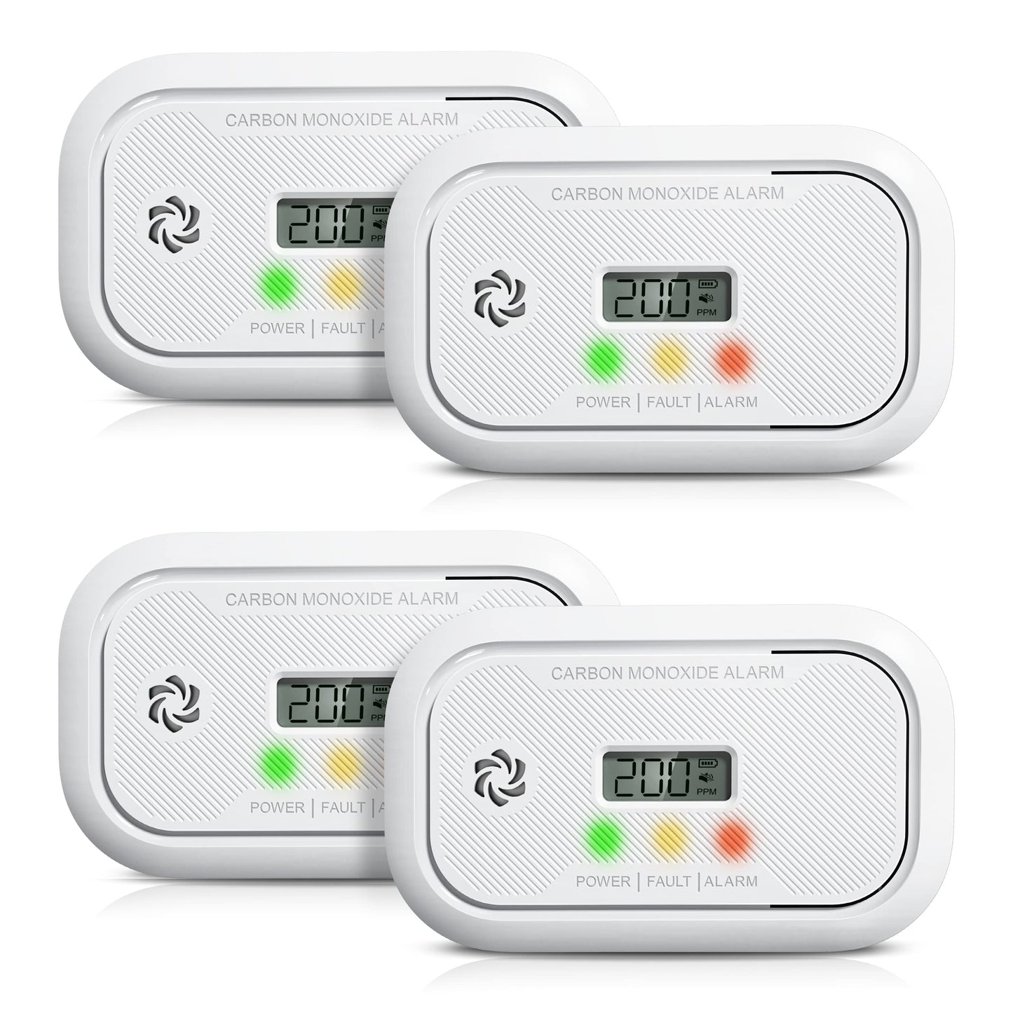 Ecoey Carbon Monoxide Detectors with Digital LCD Display, Carbon Monoxide Alarm Replaceable Battery Operated, 10 Year Lifespan CO Alarm Detector with Mute Mode for Home, 4 Packs