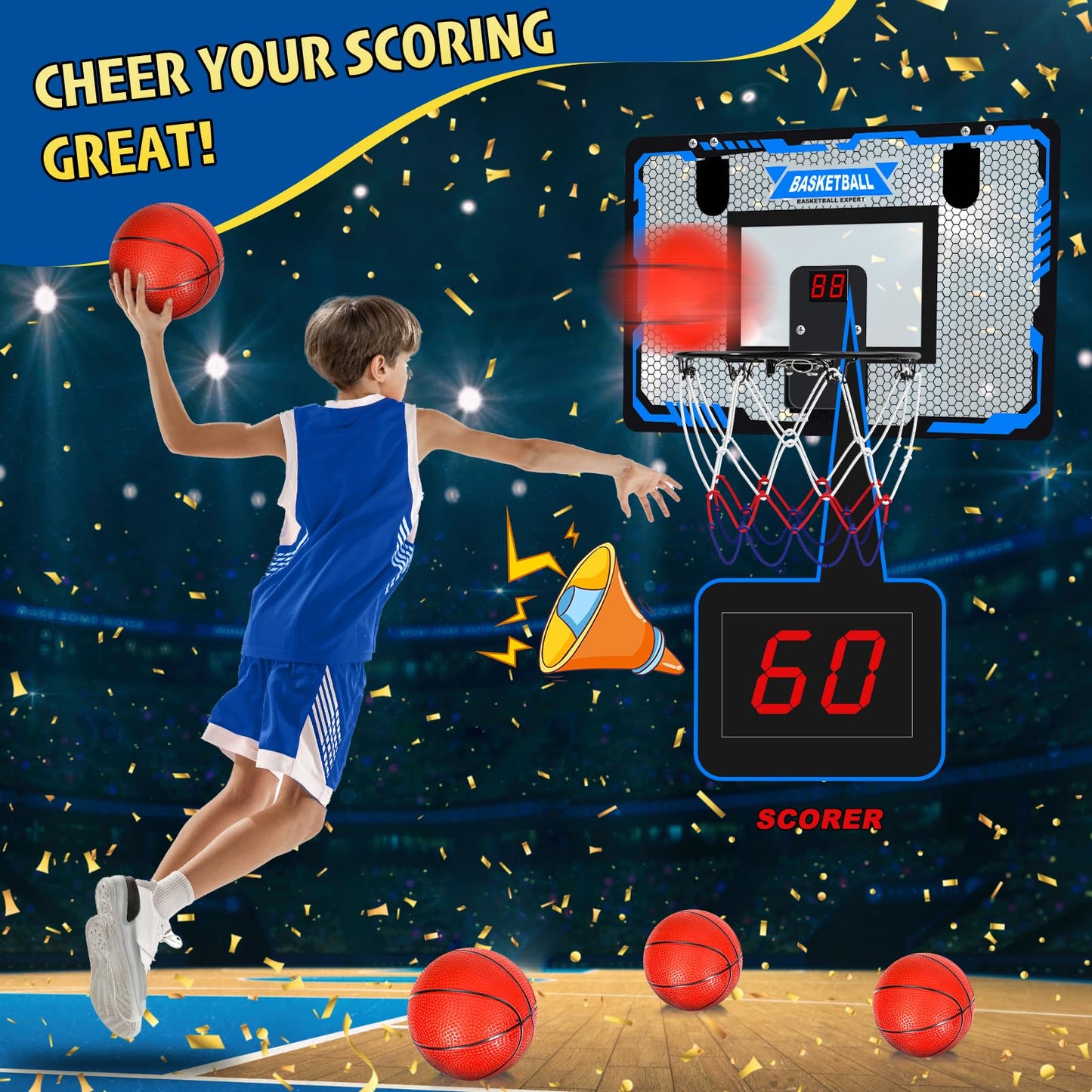 Sports Mini Basketball Hoops - Kids Indoor Over The Door Mini Hoop + Basketball Sets - Perfect Game Accessory for Bedroom + Offic-Sports & Outdoor Play Toys Room Game