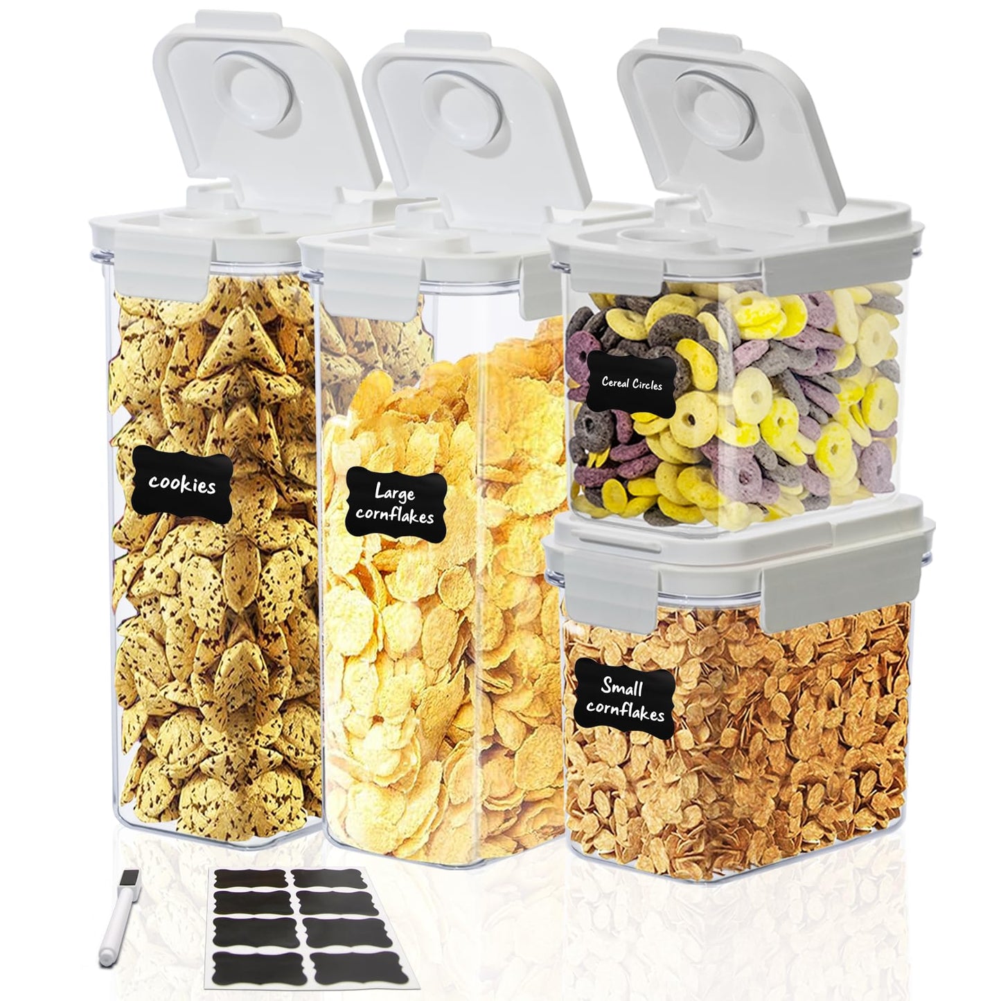 XhOSLAnd Cereal Storage Container Set (Flip Top) BPA Free PET Material, Reusable, Pantry Organizer, Food Portion Container (Set of 4, 2 Large, 2 Small)