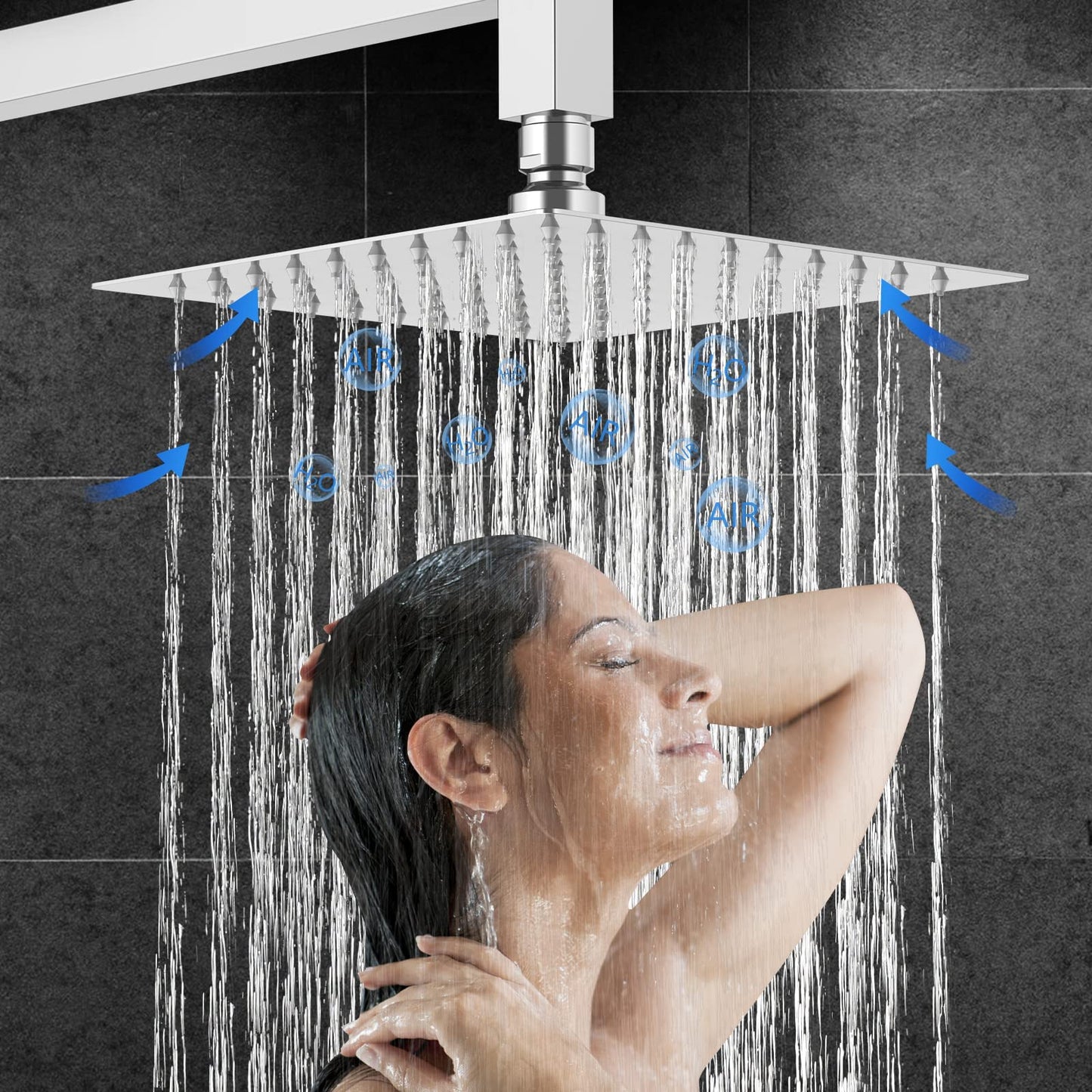 HOMELODY Chrome Shower Faucet Set Bathroom High Pressure Square Rain Shower Head and Handle Set, Wall Mounted Luxury Rainfall Shower Complete Combo Set, Shower Fixtures (Contain Shower Valve)
