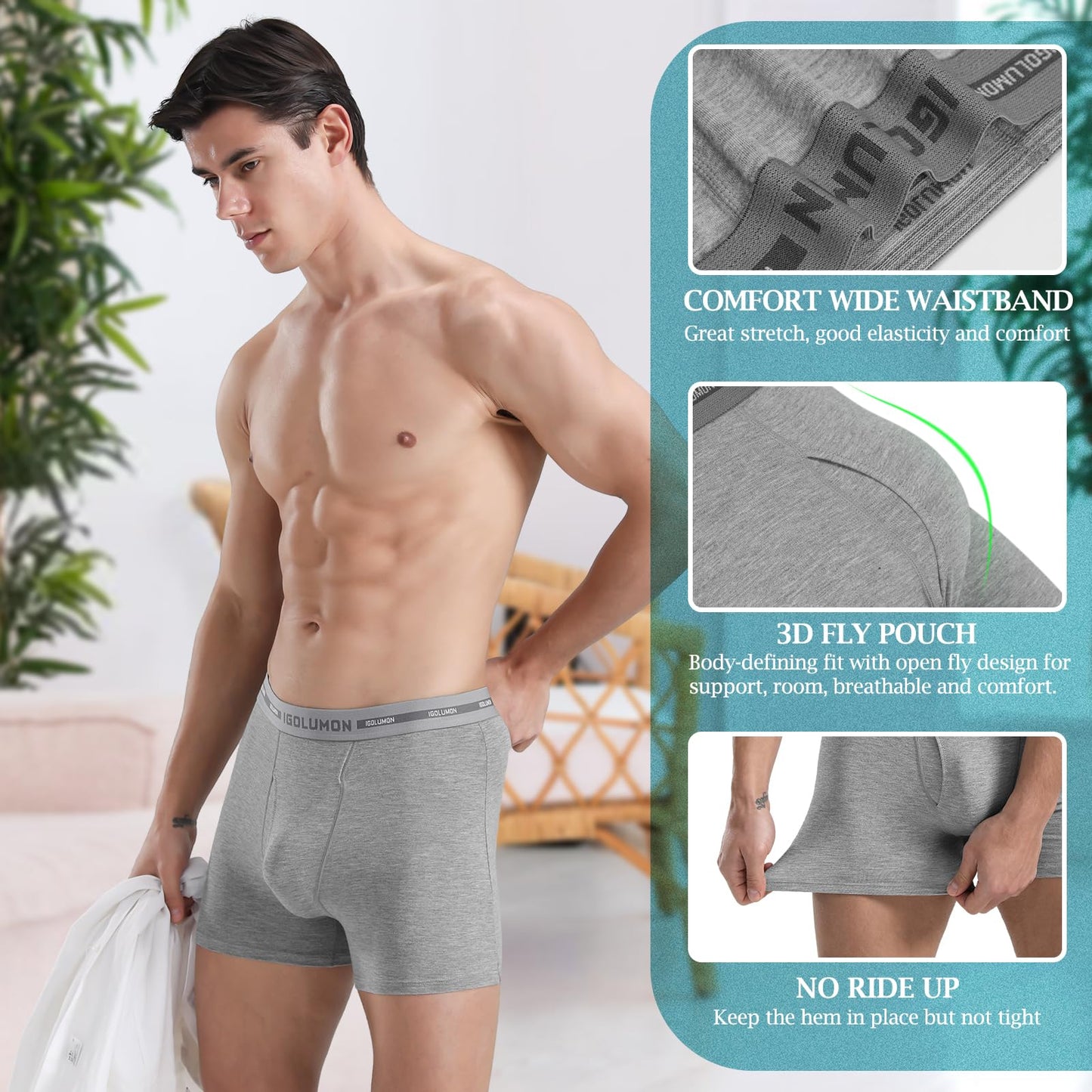 6 Pack Mens Bamboo Boxer Briefs Underwear