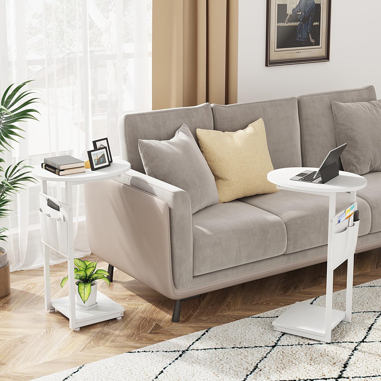 C Shaped Side Table with Storage Bag