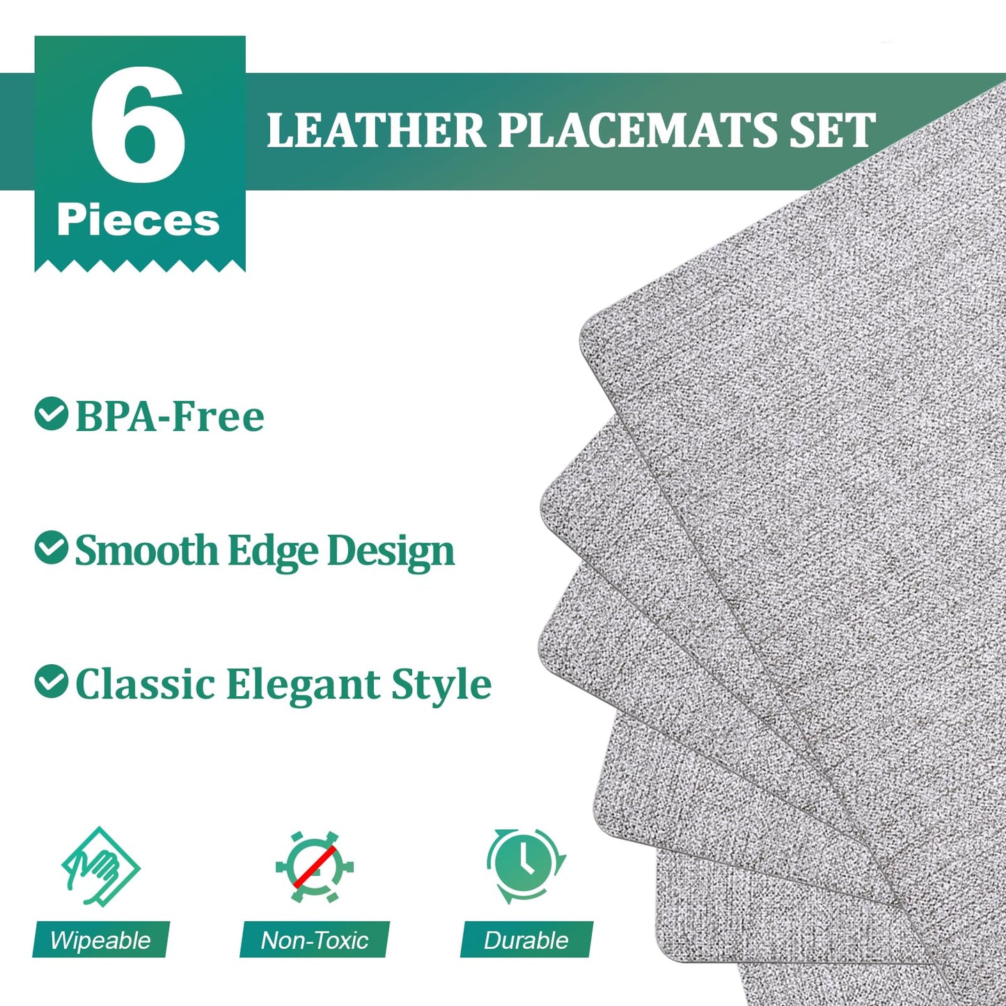 6 Faux Leather Placemats for Dining Table