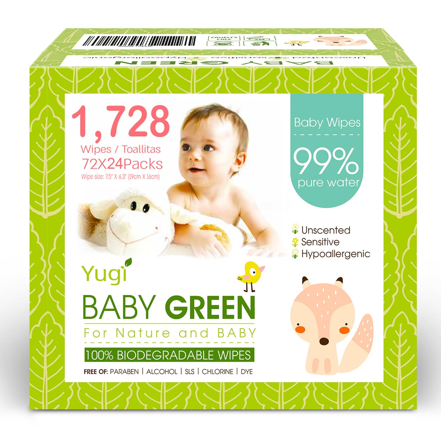 24 Packs Unscented Biodegradable Baby Wipes 1,728 Wipes