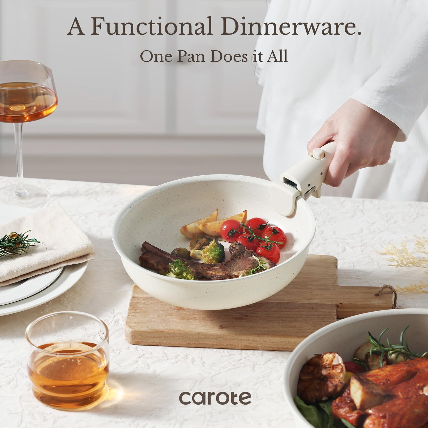 CAROTE 11pcs Nonstick Cookware Set with Detachable Handles