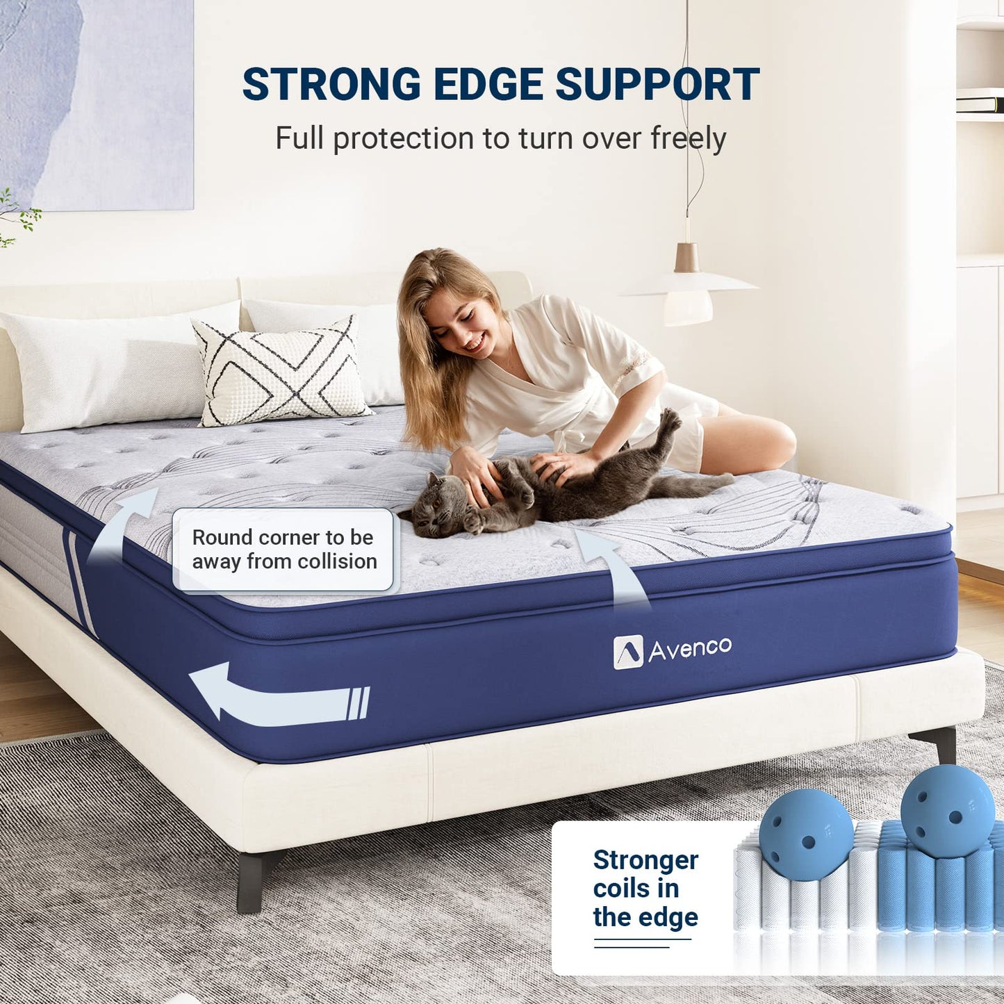 Avenco Mattress Full Size, 12 Inch Full Mattress Hybrid, Medium Firm Full Mattress in a Box for Pressure Relief and Sound Sleep, Wrapped Coils and CertiPUR-US Foam, Soft Breathable Fabric