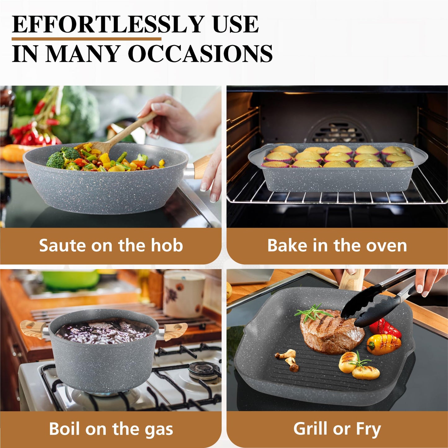 DishDelight Nonstick 17-Piece Cookware Set, Gray