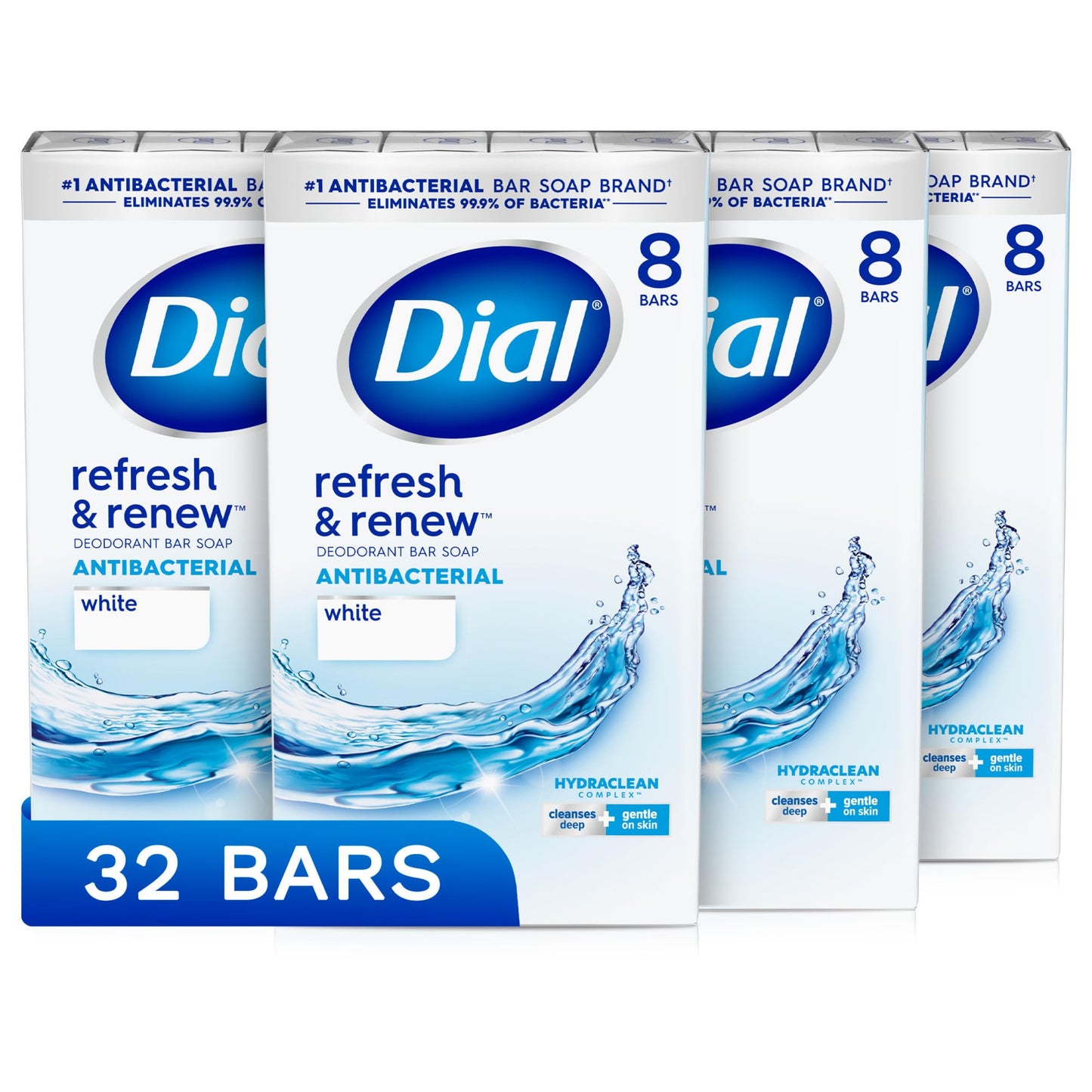 32 Bars Dial Antibacterial Bar Soap, Refresh & Renew