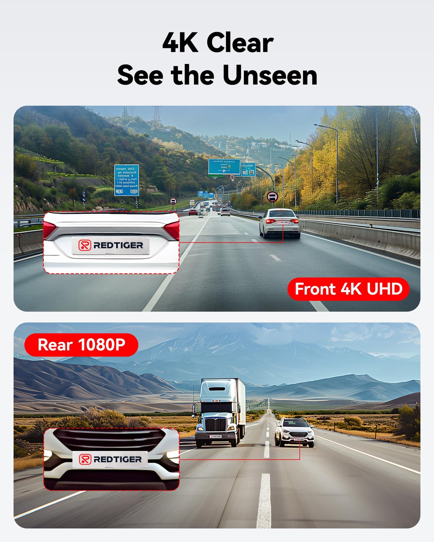 4K Dash Cam Front Rear with Wi-Fi & GPS