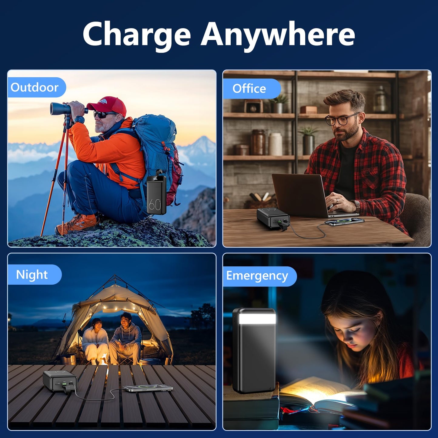 60000mAh Power Bank with Fast Charging & Flashlight