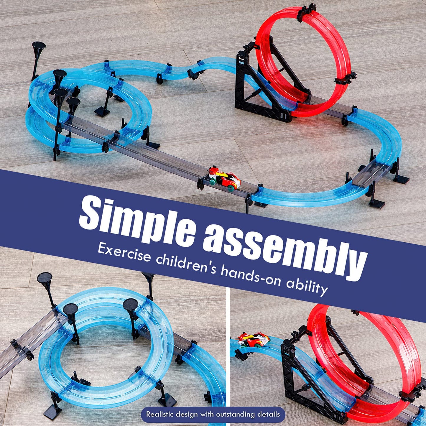 INSGEN Slot Car Race Track Sets for Kids, Magnetic Attraction Track Builder, Electric Remote Control Track Car Birthday Toys for Boys Kids Age 6 7 8-12