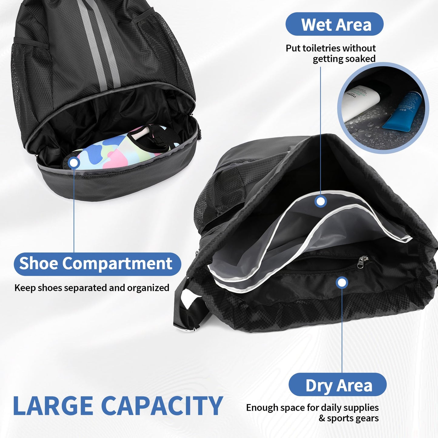 Drawstring Swim Backpack with Shoe Compartment