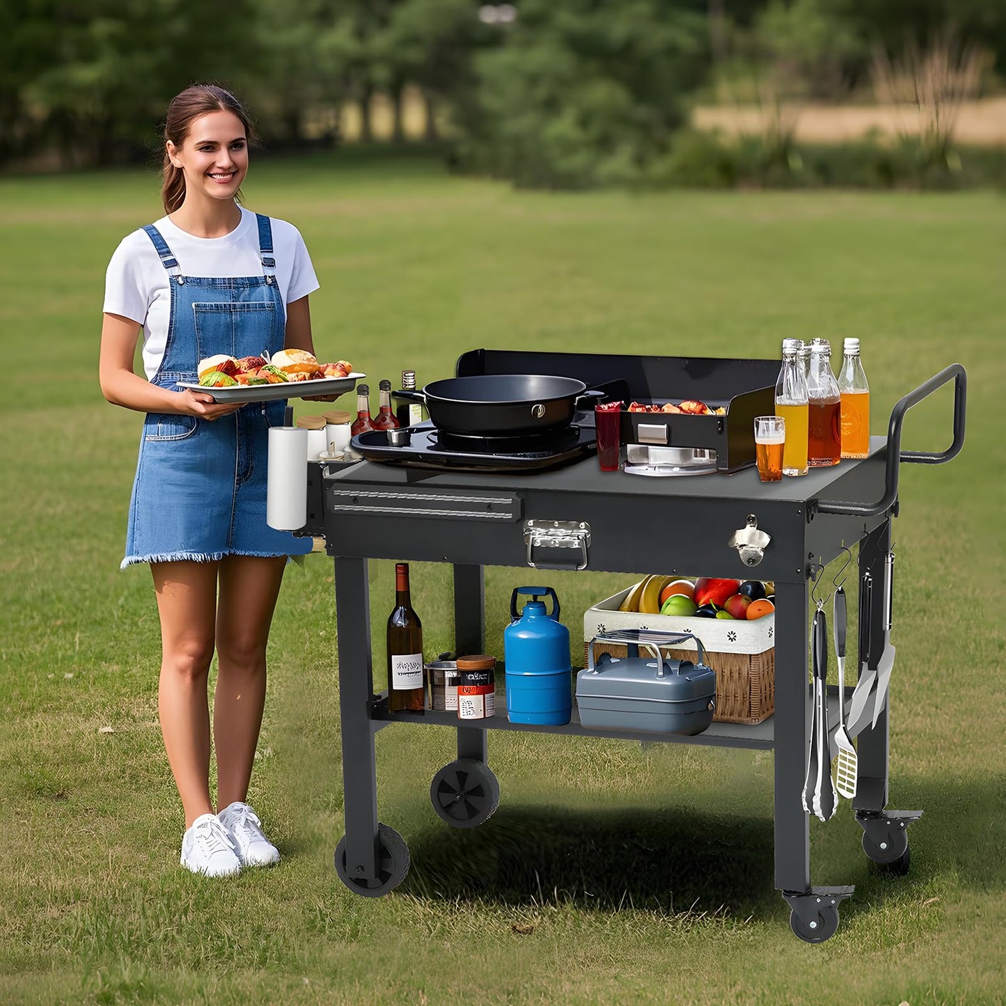 Portable Foldable Outdoor Grill Cart for Camping
