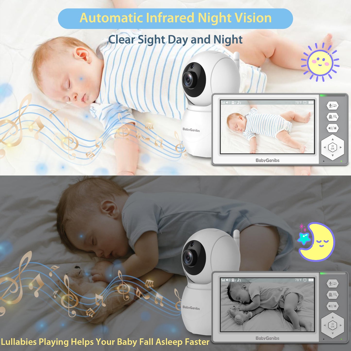 Baby Monitor with Camera and Audio, 4.3'' Video Baby Monitor with 1000ft Long Range and 30-Hour Battery, Baby Monitor No WiFi, Remote Pan-Tilt-Zoom, Night Vision, ECO Mode, 2-Way Talk
